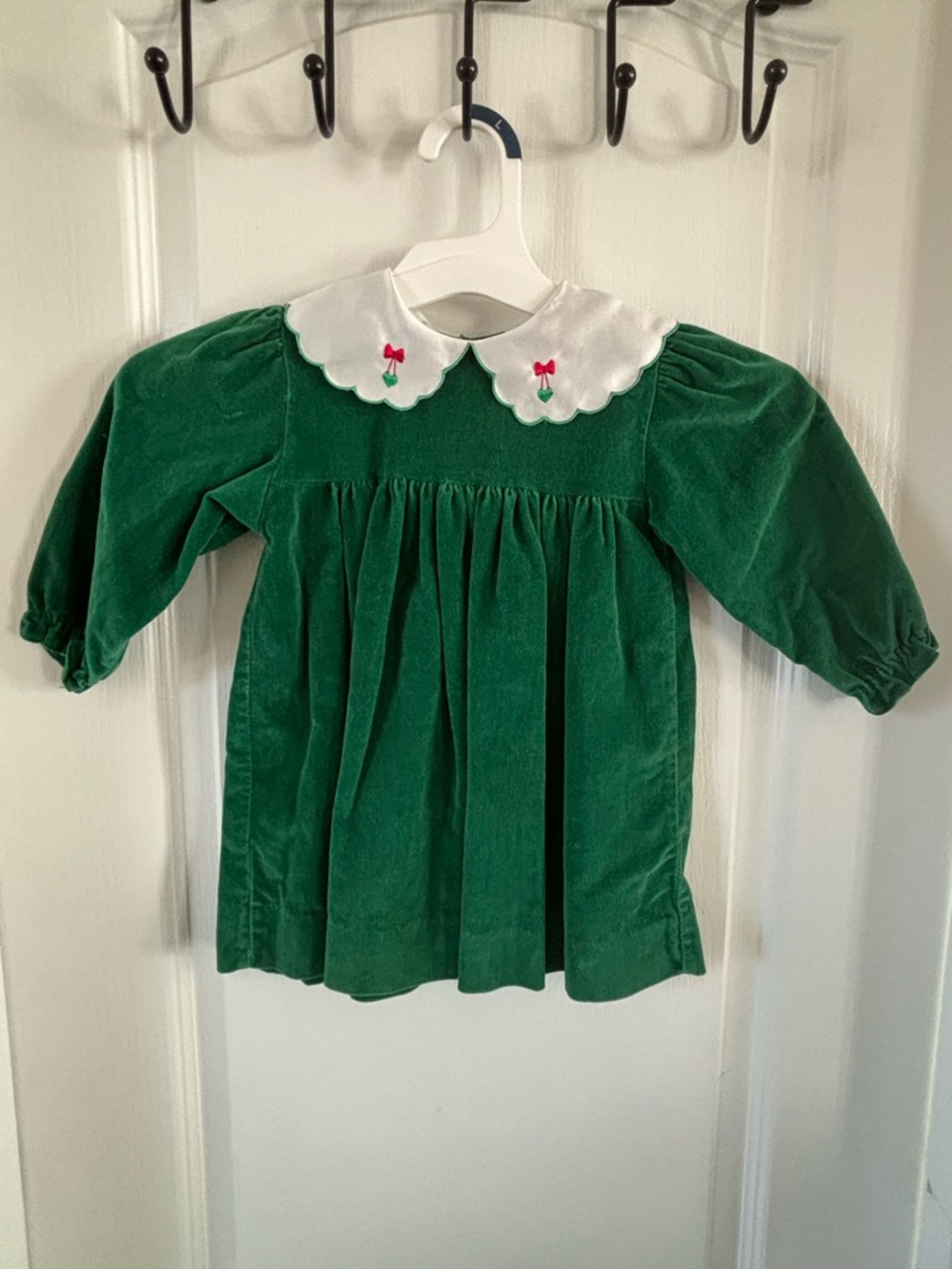 Vintage Green Velvet Dress with White Scalloped Collar 24 Months